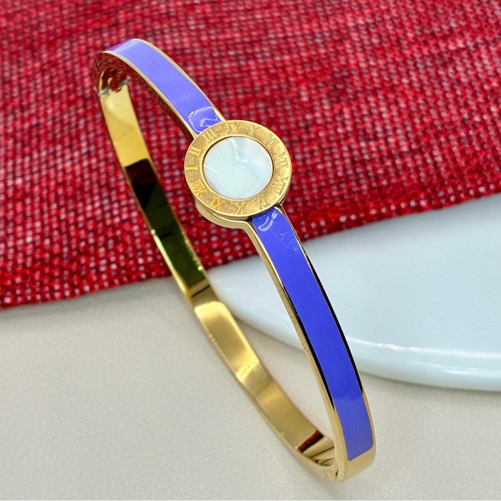 Gold and Purple- Mother of Pearl Button Bangle Stackable Bracelet